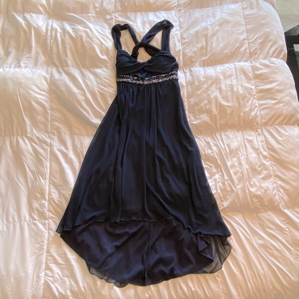 City Triangles Navy Halter Crossback High-low Prom Dress Size M